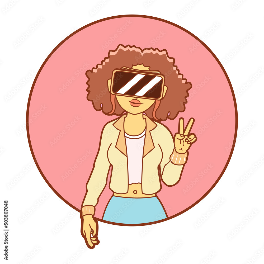 Young woman Virtual reality glasses Game simulator Vector illustration Young woman Virtual reality glasses Game simulator Vector illustration