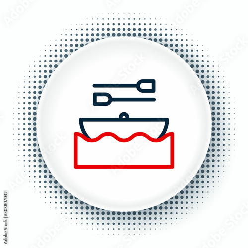 Line Boat with oars icon isolated on white background. Water sports, extreme sports, holiday, vacation, team building. Colorful outline concept. Vector