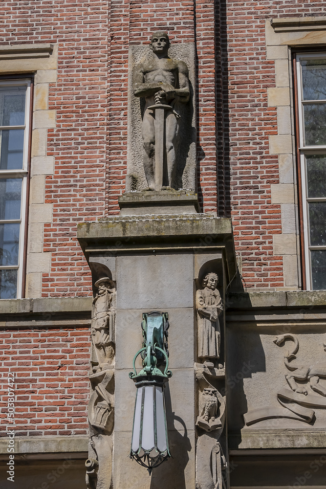 Architectural fragment of Leiden Stadhuis (City Hall), 16th century building. Leiden, South Holland, the Netherlands.