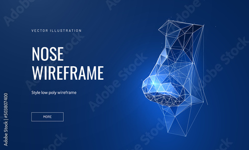Nose in digital futuristic style. The concept of 3D modeling and digital sculpting. Vector illustration with light effect and neon
