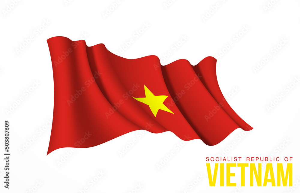 Vietnam flag state symbol isolated on background national banner. Greeting card National Independence Day of the Socialist Republic of Vietnam. Illustration banner with realistic state flag of SRV. Vietnam flag state symbol isolated on background national banner. Greeting card National Independence Day of the Socialist Republic of Vietnam. Illustration banner with realistic state flag of SRV.