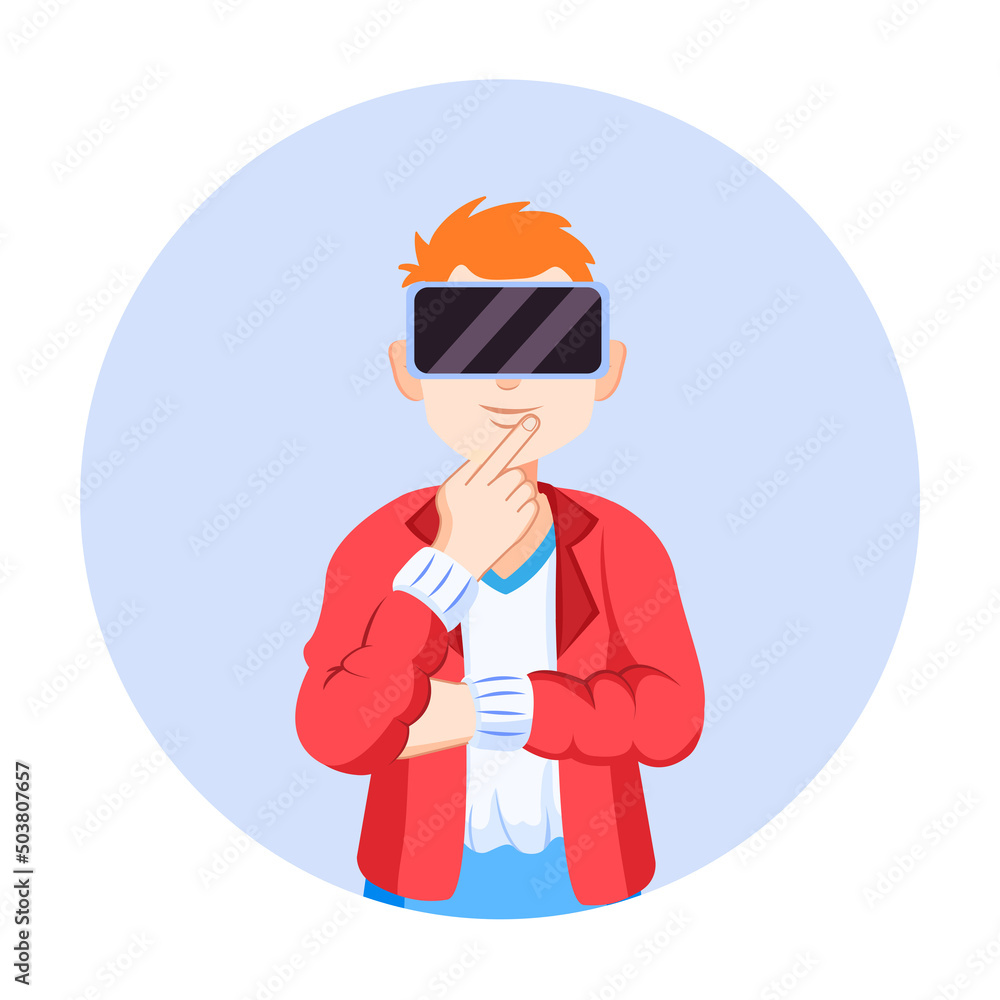 Young man Virtual reality glasses Game simulator Vector illustration Young man Virtual reality glasses Game simulator Vector illustration
