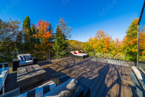 Canvas Print Backyard deck of custom built luxury house in the suburbs of Toronto, Canada