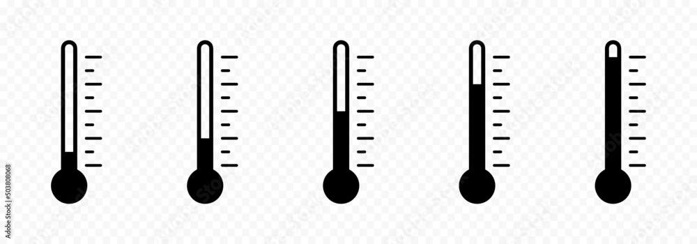 Thermometer icon. Growing temperature scale. Thermometer scales icon. Different temperatures. Flat vector thermometrt icons. Vector - obrazy, fototapety, plakaty 