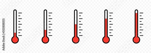 Thermometer icon. Growing temperature scale. Thermometer scales icon. Different temperatures. Flat vector thermometrt icons. Vector EPS 10 photo