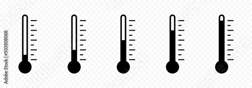 Thermometer icon. Growing temperature scale. Thermometer scales icon. Different temperatures. Flat vector thermometrt icons. Vector photo