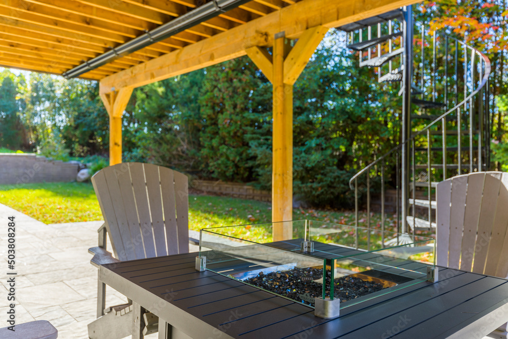 Backyard deck of custom built luxury house in the suburbs of Toronto, Canada. Backyard deck of custom built luxury house in the suburbs of Toronto, Canada.