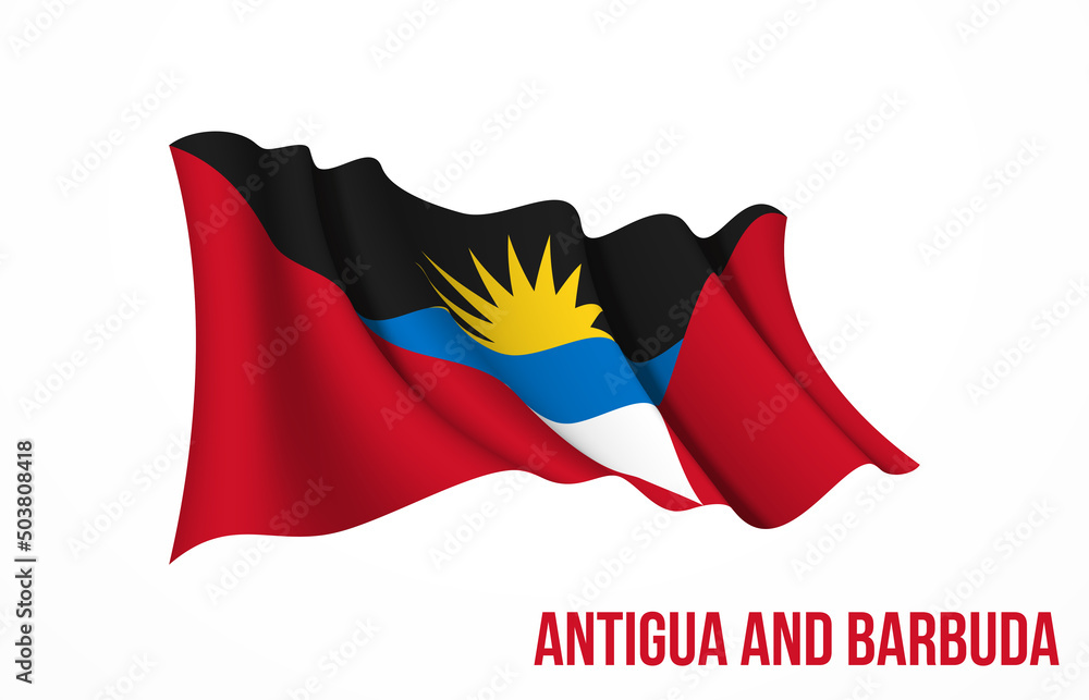 Antigua and Barbuda flag state symbol isolated on background national banner. Greeting card National Independence Day of Republic of Antigua and Barbuda. Illustration banner with realistic state flag. Antigua and Barbuda flag state symbol isolated on background national banner. Greeting card National Independence Day of Republic of Antigua and Barbuda. Illustration banner with realistic state flag.