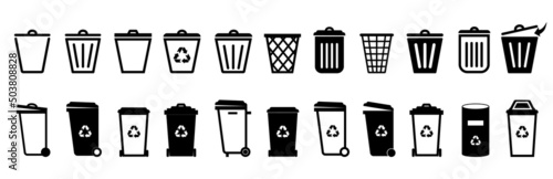 Trash can vector icon set.Bin icon set.Recycle bin.Vector trash can symbol.Garbage tank.Wastebasket.Dustbin icon.Delete. photo