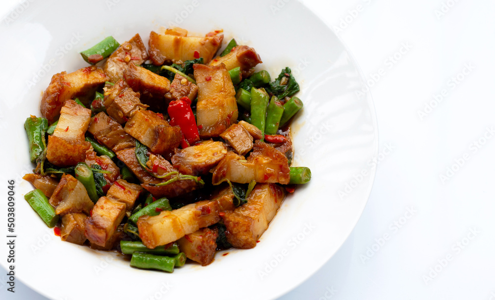 Stir fried crispy pork with holy basil Stir fried crispy pork with holy basil