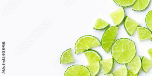 Lime slices on white background.