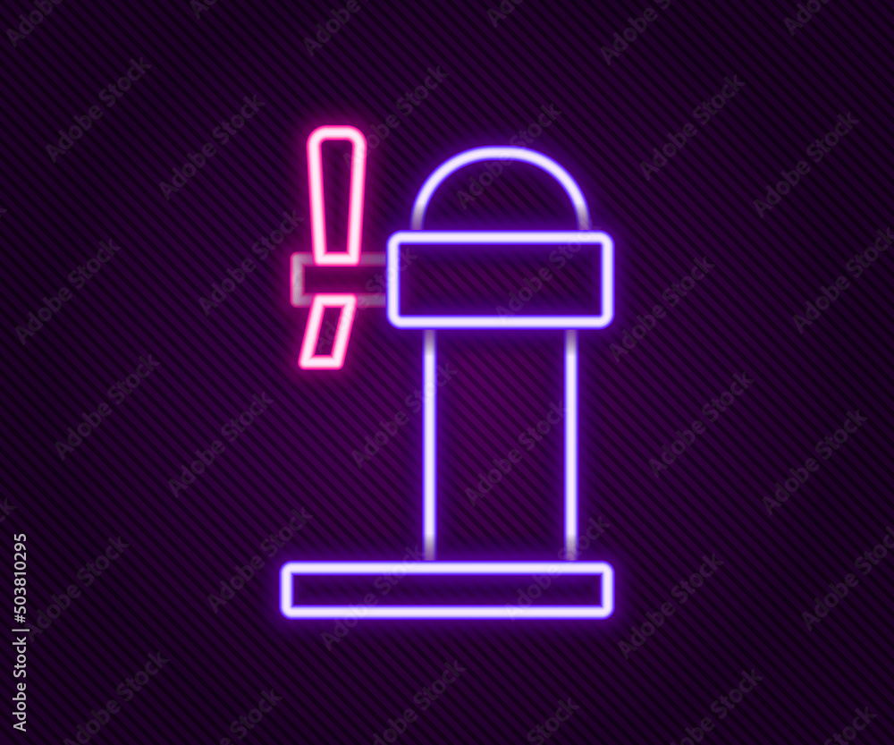 Glowing neon line Dispenser beer icon isolated on black background. Beer wide tower with tap. Colorful outline concept. Vector Glowing neon line Dispenser beer icon isolated on black background. Beer wide tower with tap. Colorful outline concept. Vector
