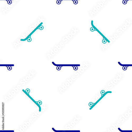 Blue Skateboard icon isolated seamless pattern on white background. Extreme sport. Sport equipment. Vector