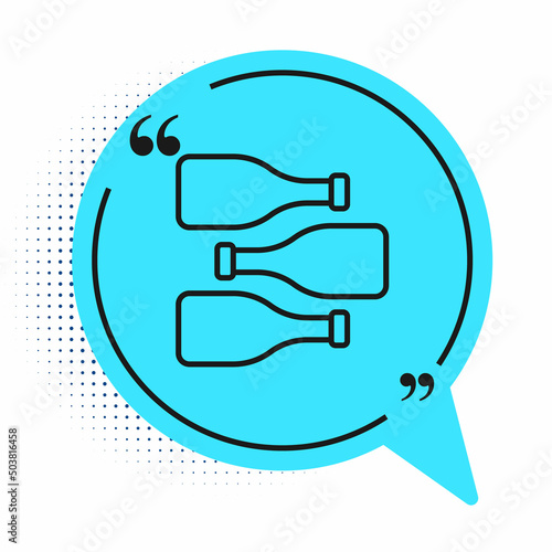 Black line Bottles of wine icon isolated on white background. Blue speech bubble symbol. Vector
