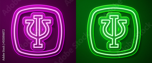 Glowing neon line Psychology icon isolated on purple and green background. Psi symbol. Mental health concept, psychoanalysis analysis and psychotherapy. Vector