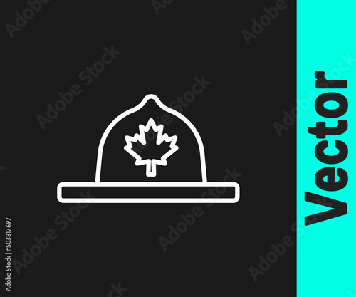 White line Canadian ranger hat uniform icon isolated on black background. Vector