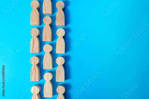 A strip of ordered figures of people. Queue line. Movement in one direction. human capital. Discipline. Social organization, joining consolidated forces. Team building. Common cause. Cooperation.