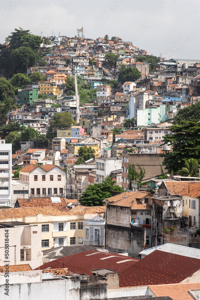 Beautiful view to Providencia Favela hill in downtown area