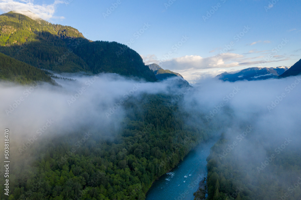 Flying my drone around a foggy sunrise in the Washington mountai