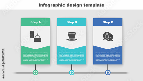 Set Diamond engagement ring, Cylinder hat and . Business infographic template. Vector
