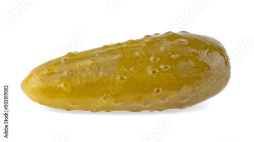 Marinated cucumber isolated on a white background. Gherkin. Salted cornichon.