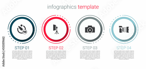 Set Camera timer, Softbox light, Photo camera and . Business infographic template. Vector