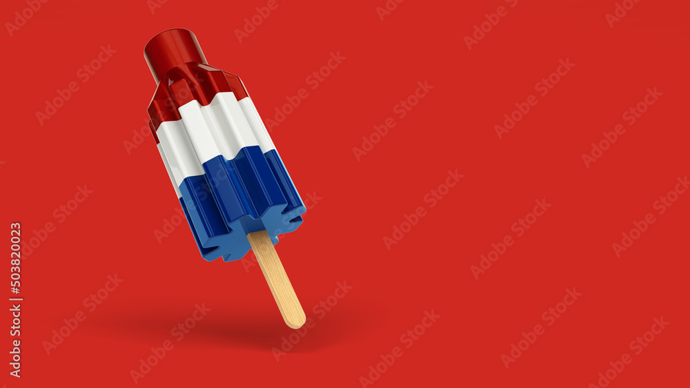 Shiny Red White Blue 3d Bomb Pop Popsicle Isolated on Red Shiny Red White Blue 3d Bomb Pop Popsicle Isolated on Red
