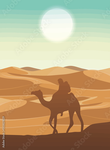 tourist in camel desert scene