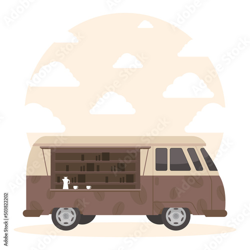 coffee food truck and clouds