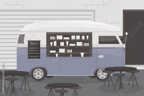 food truck and tables