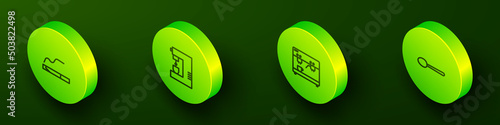 Set Isometric line Cigarette, Coffee machine, and Spoon icon. Vector