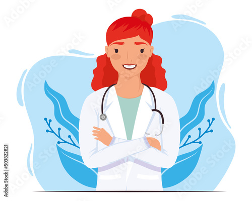 redhead doctor female with stethoscope