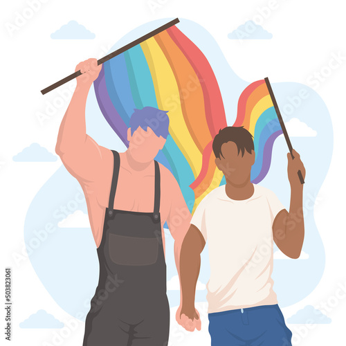 interracial men with lgbtq flags
