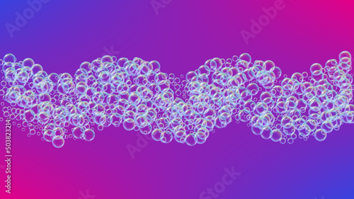 Bubble foam. Detergent and shampoo suds for bath. Soap. Aqua 3d vector illustration banner. Blue fizz and splash. Realistic water frame and border. colorful liquid bubble foam.