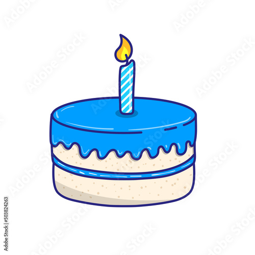 Simple blue birthday cake vector illustration in cartoon style isolated on white background