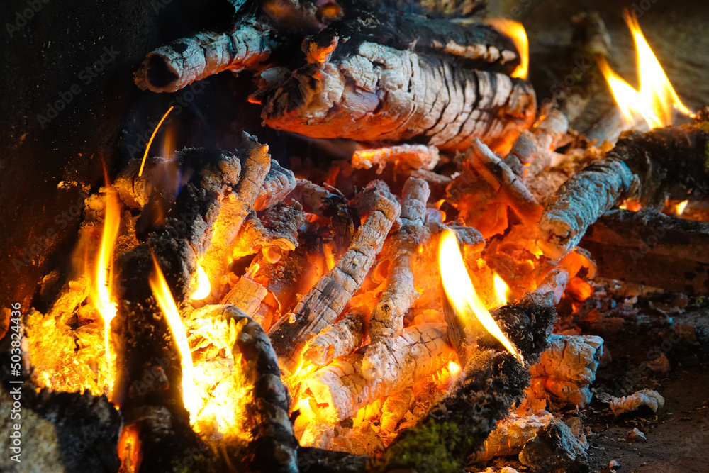 Close-up of a fire with firewood. Close-up of a fire with firewood.
