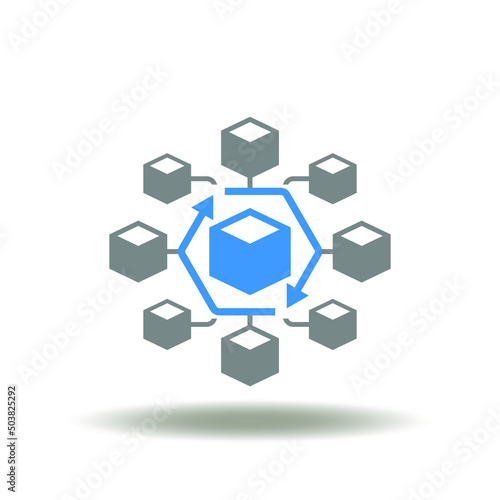 Vector illustration of 3d cubes flowchart. Icon of microservices architecture. Symbol of microservice architecture software development.