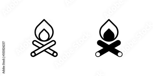 Bonfire icon, light a fire when camping to keep body warm and cook food. perfect for presentations, icons on websites and mobile apps.