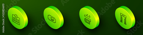 Set Isometric line Information, Museum ticket, audio guide and Metal detector icon. Vector