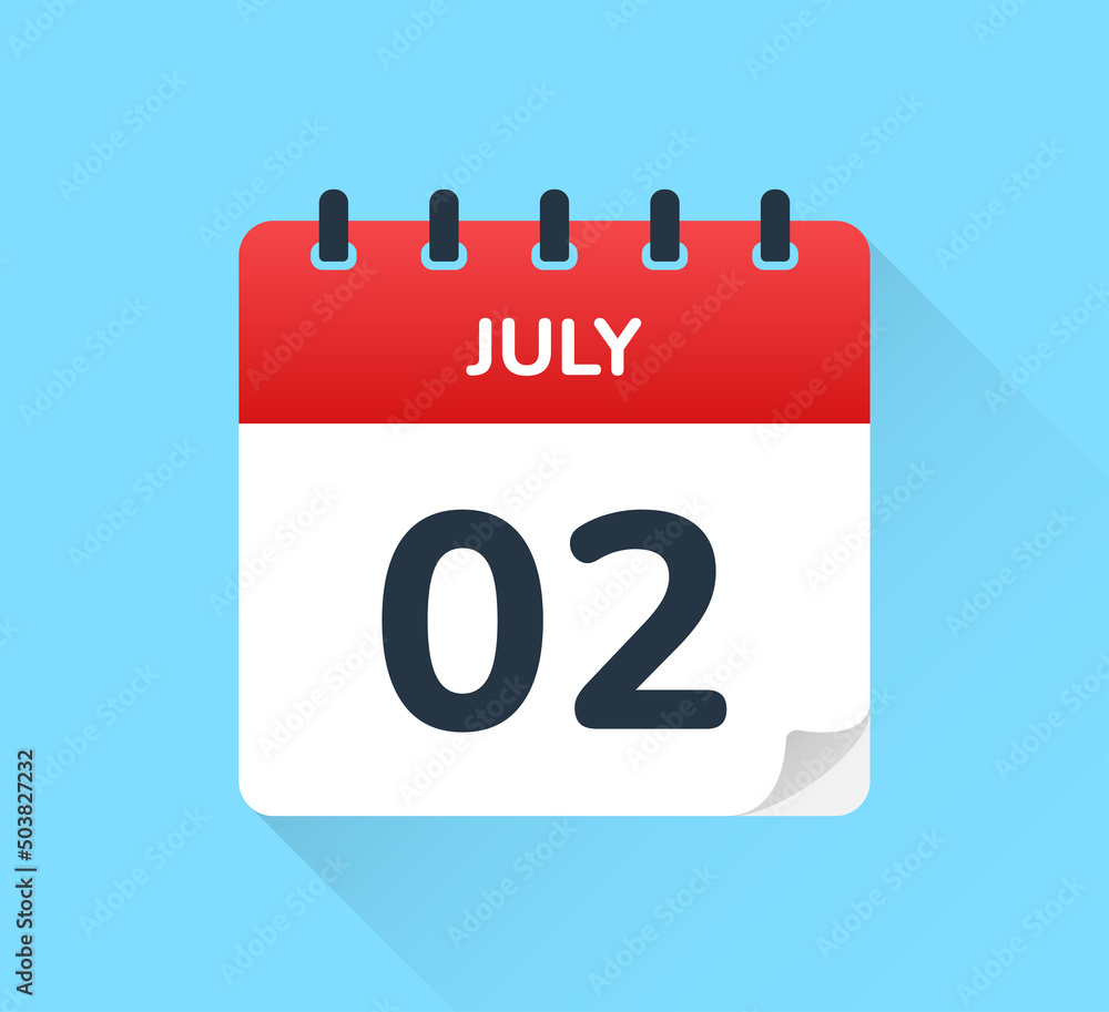 July 02, second of the month. Vector flat design of daily calendar icon. Date and day of the year July 02, second of the month. Vector flat design of daily calendar icon. Date and day of the year