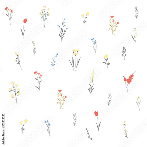 It is a handdrawing floral seamless pattern. Please use it for background, wrapping paper, textiles, etc