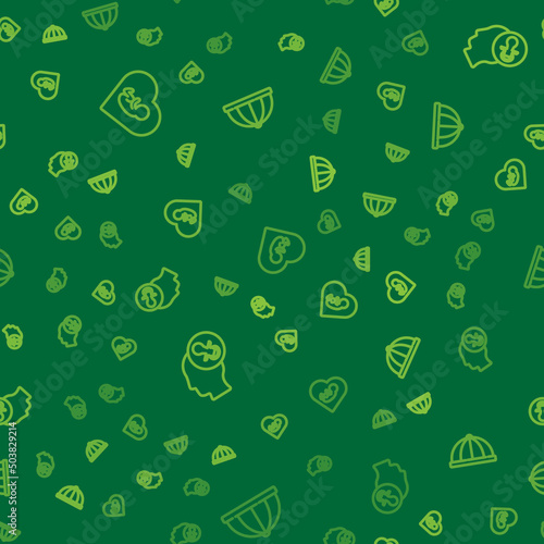 Set line Baby inside heart, dummy pacifier and hat on seamless pattern. Vector