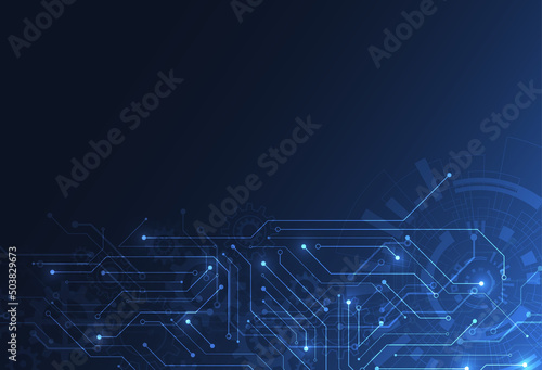Abstract digital background with technology circuit board texture. Electronic motherboard illustration. Communication and engineering concept. Vector illustration