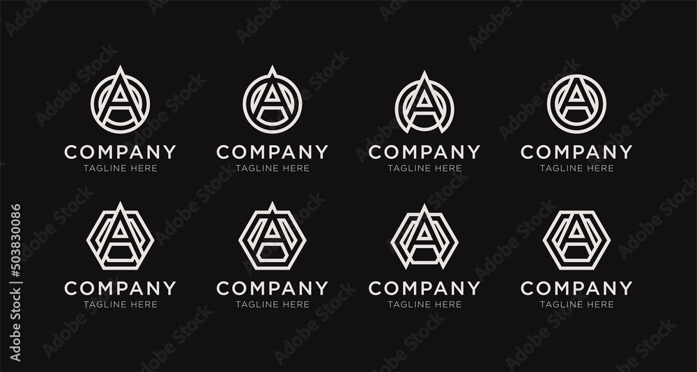 Set of letter A monogram logo design bundle. The logo can be used for any company business.