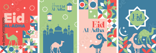 Eid Al Adha Mubarak geometric poster and greeting card collections