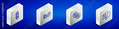 Set Isometric line Chinese paper lantern, Great wall of China, Yuan currency and flag icon. Vector
