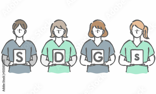 SDGsのカードを持つ　医師　看護師　女性イラスト