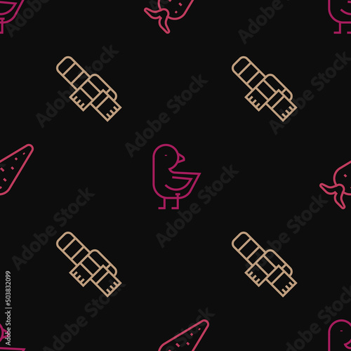 Set line Carrot, Winter scarf and Little chick on seamless pattern. Vector