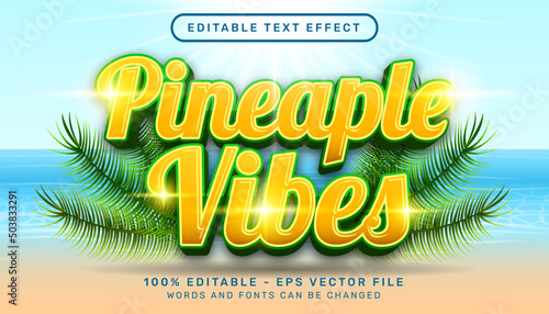 pineapple vibes 3d editable text effect and sea landscape background