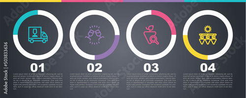 Set line Wine truck, tasting, degustation, Grapes and Drying grapes. Business infographic template. Vector